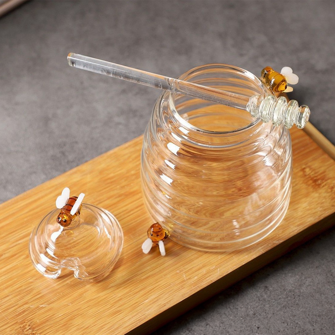 Elegante Zwerm Glazen Honingpot